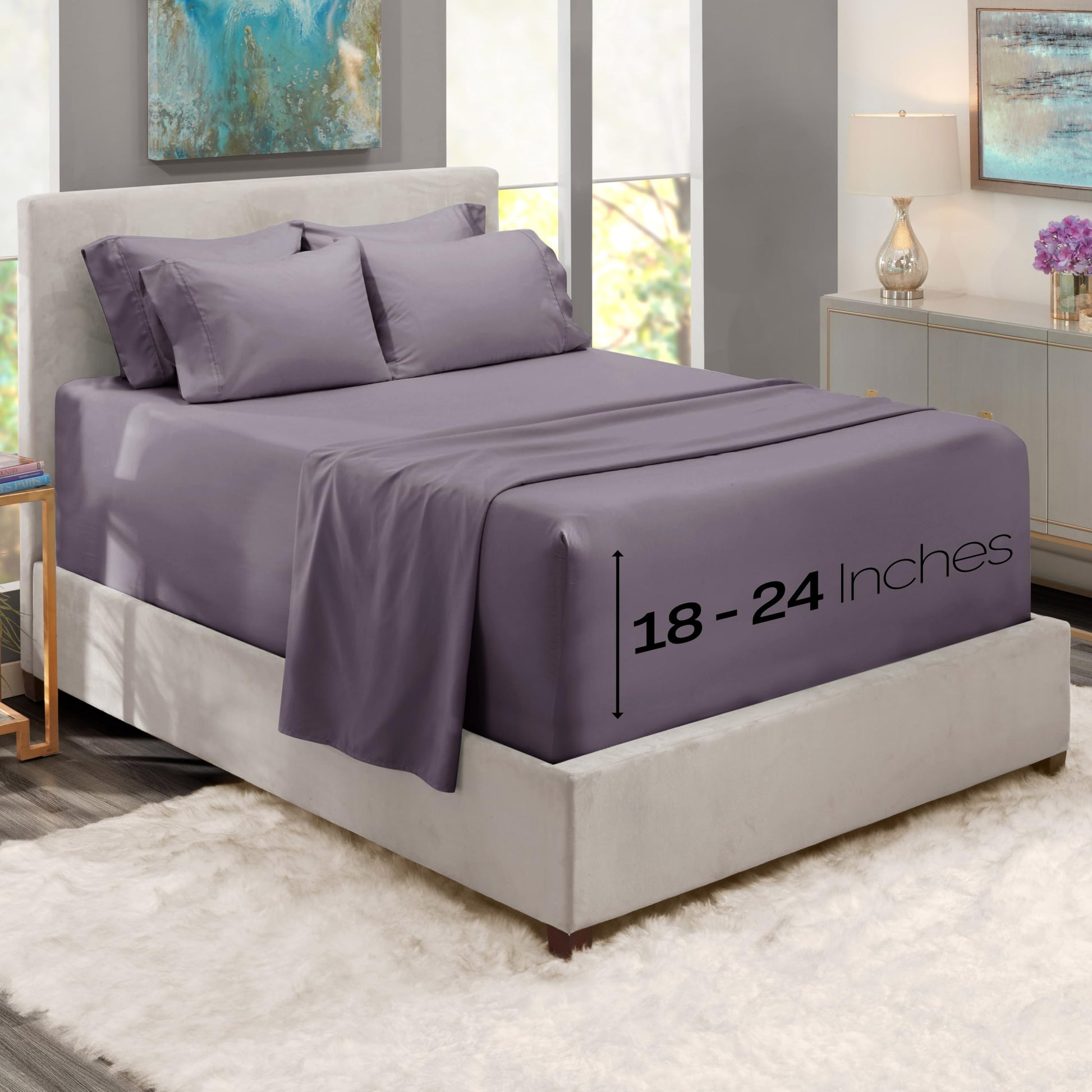 King Size Deep Pocket Sheet Set 6 Piece - Extra Deep Fitted Sheets 18-24 Inch Microfiber Linen