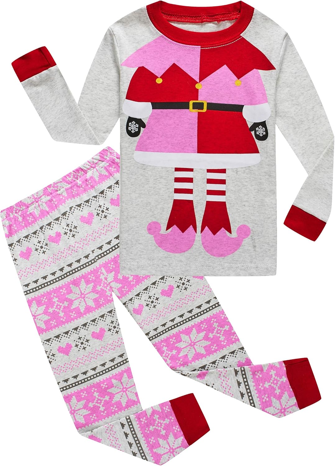 Kids Cotton Pajamas 2 Piece Set - Soft Sleepwear for Boys and Girls Christmas Elf F1