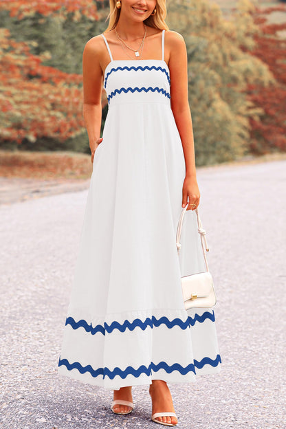 Blue Casual Dresses - Women's Sleeveless Spaghetti Strap Maxi Dress - Flowy Beach Ruffle