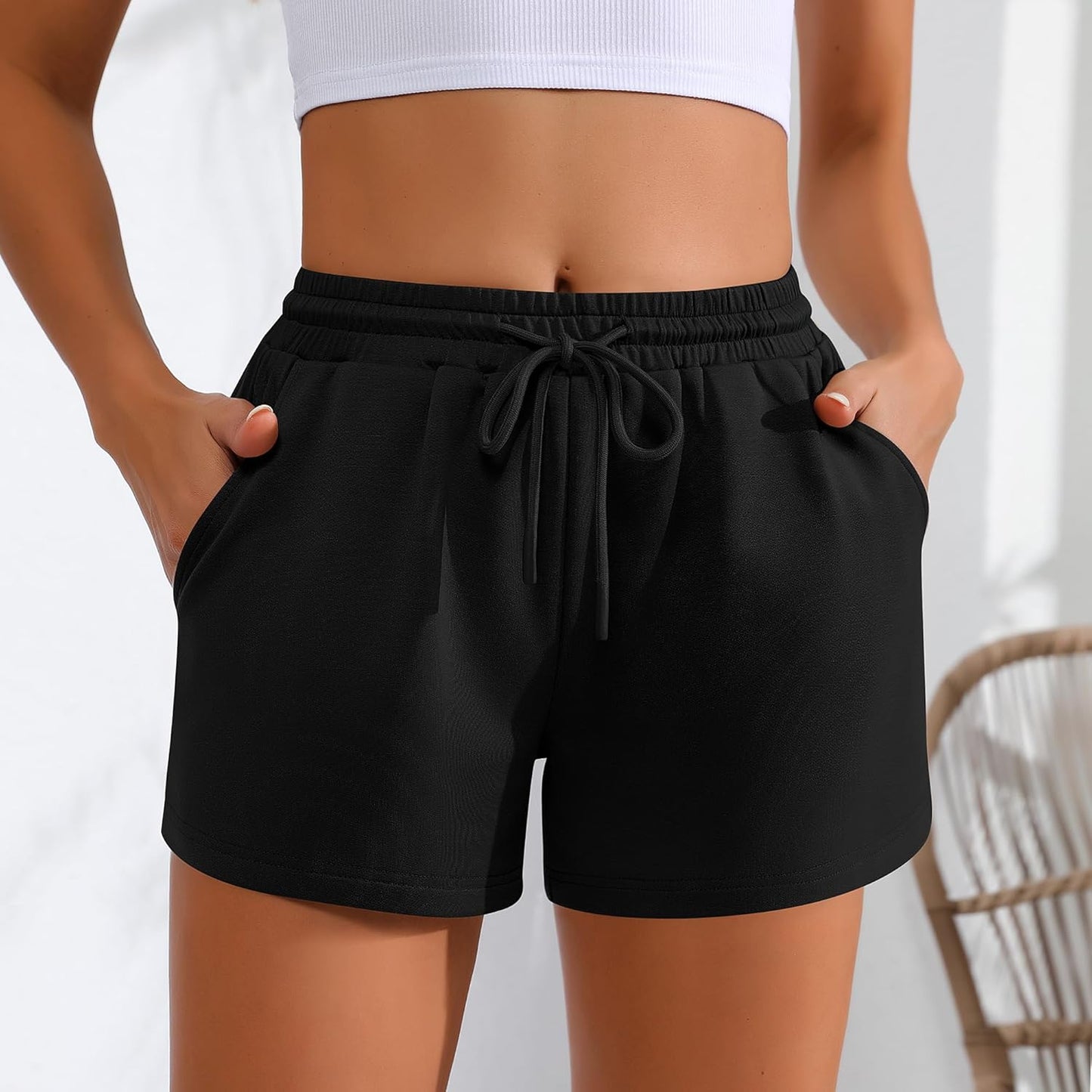 Women Sweat Shorts 3-Pack - High Waist Athletic Lounge Shorts with Pockets