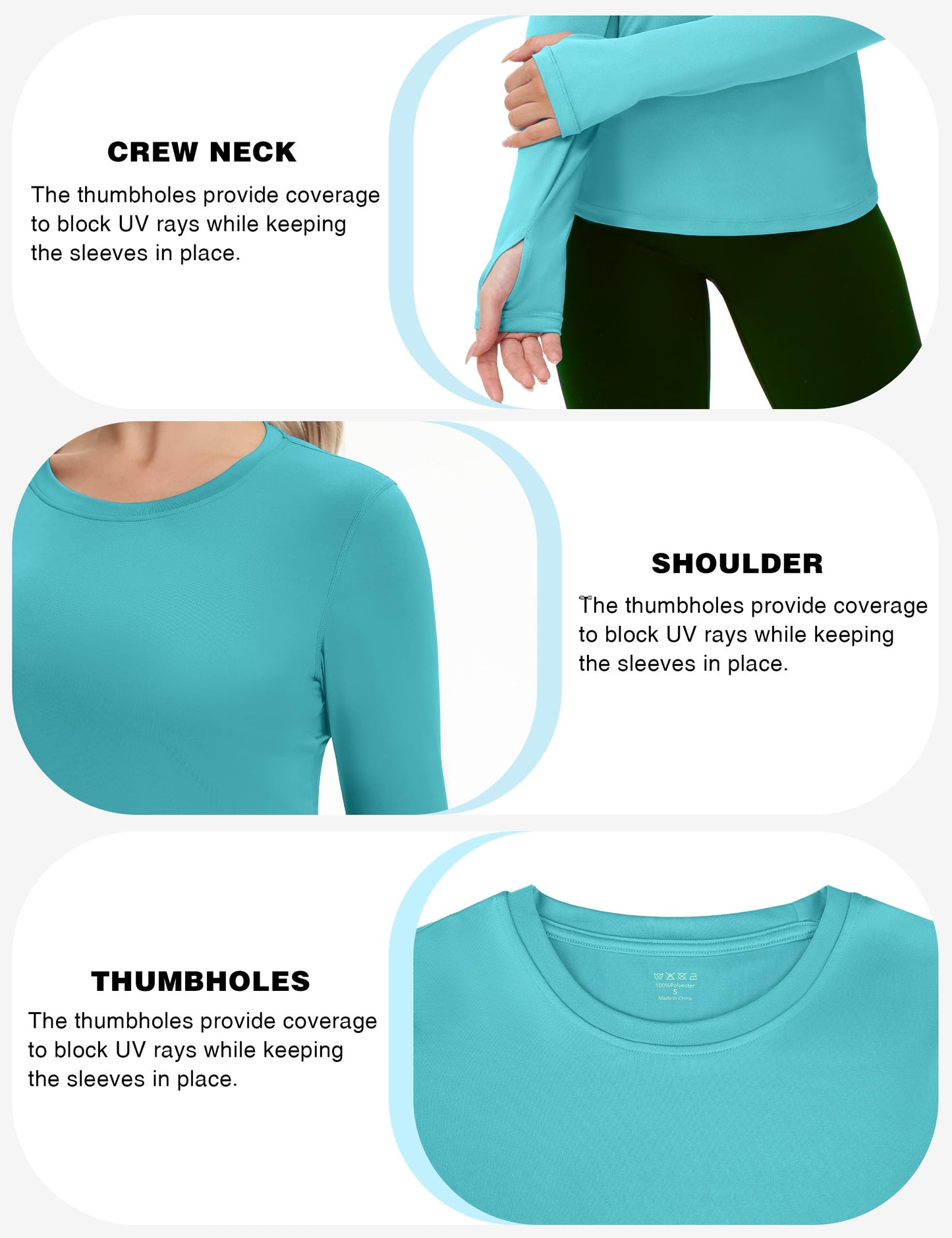 Women's UPF 50+ Sun Protection Long Sleeve Shirt - Athletic Rash Guard with Thumb Holes