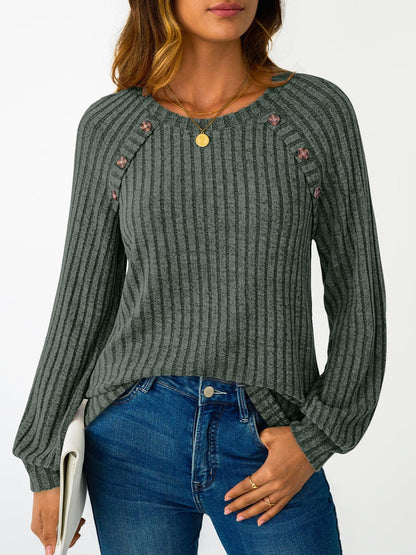 Women's Long Sleeve Tops - Fall Lightweight Sweaters with Shoulder Buttons