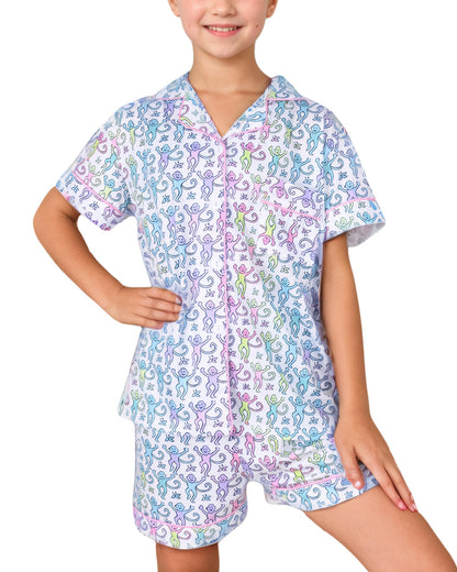 Roller Rabbit Pajamas Kids - Girls Summer 2 Piece Set - Button Down Top and Shorts Multi