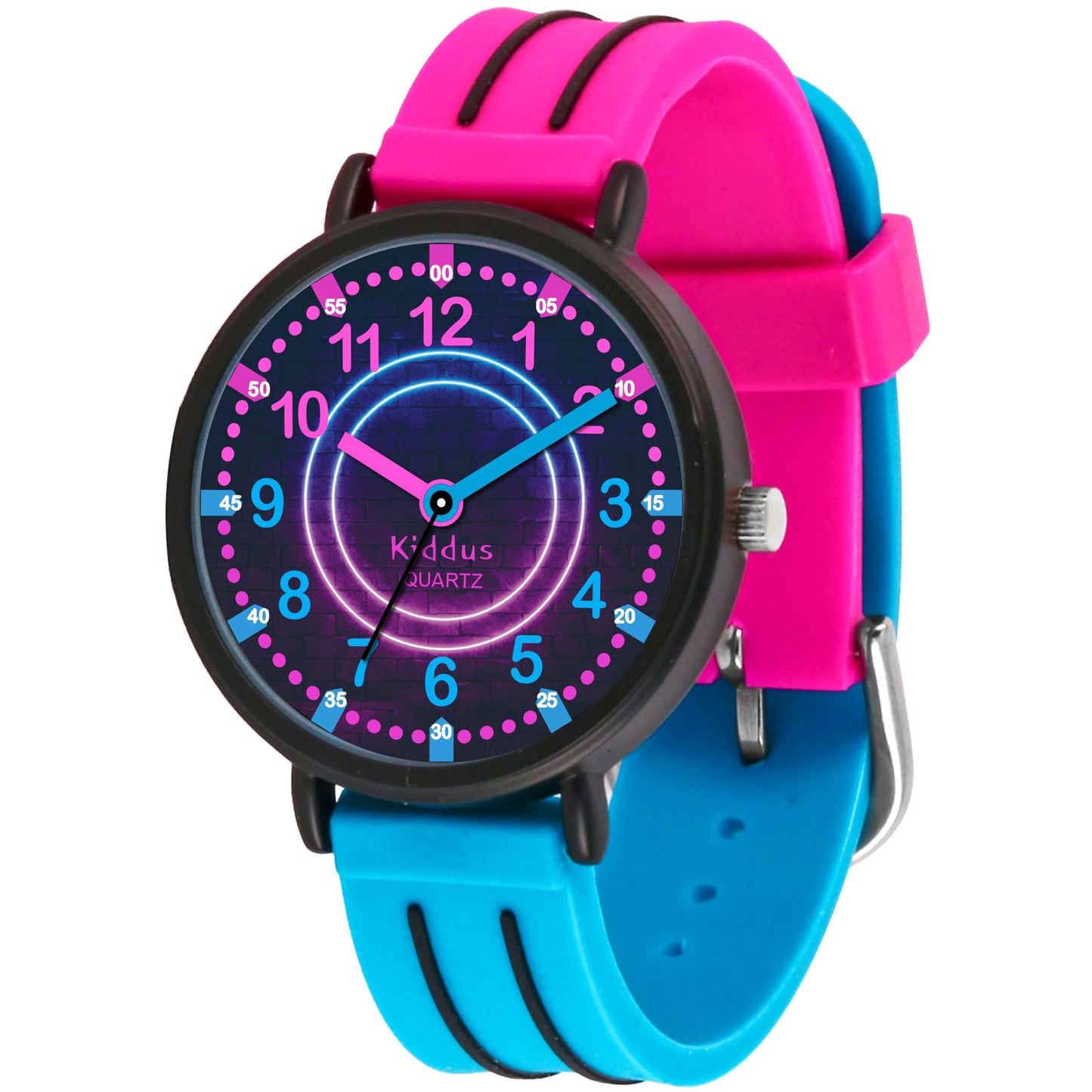 Kids Time Teacher Watch - Educational Analog Watch with Japanese Quartz Movement Ages 5-12 B. Color Handles 05 Neon