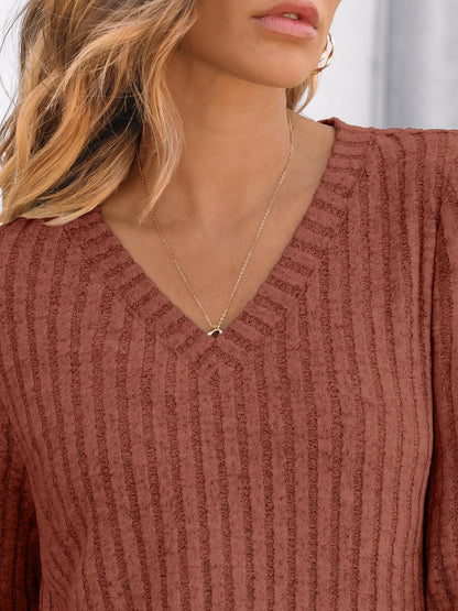 V Neck Long Sleeve Sweater for Women - Loose Fit Tunic Top for Fall & Winter