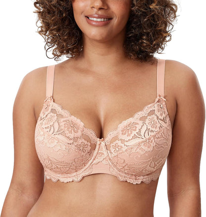 Plus Size Full Coverage Bra - Lace Underwire Unlined Bra Up to J Cup