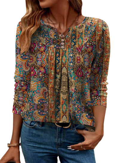 Women Long Sleeve V Neck Blouse - Casual Dressy Work Tunic Top with Pleated Detail 2025