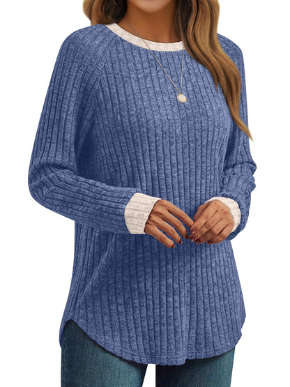 Women's Long Sleeve Tunic Tops - Dressy Casual Color Block Sweaters
