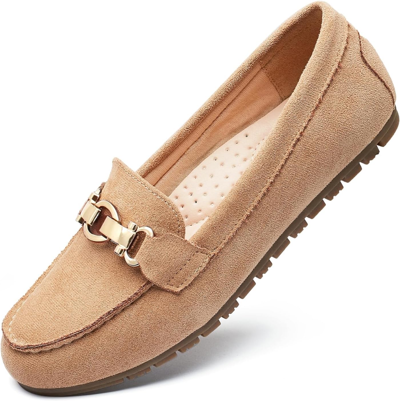 Women Loafers - Comfortable Slip On Business Casual Penny Loafers Beige Suede