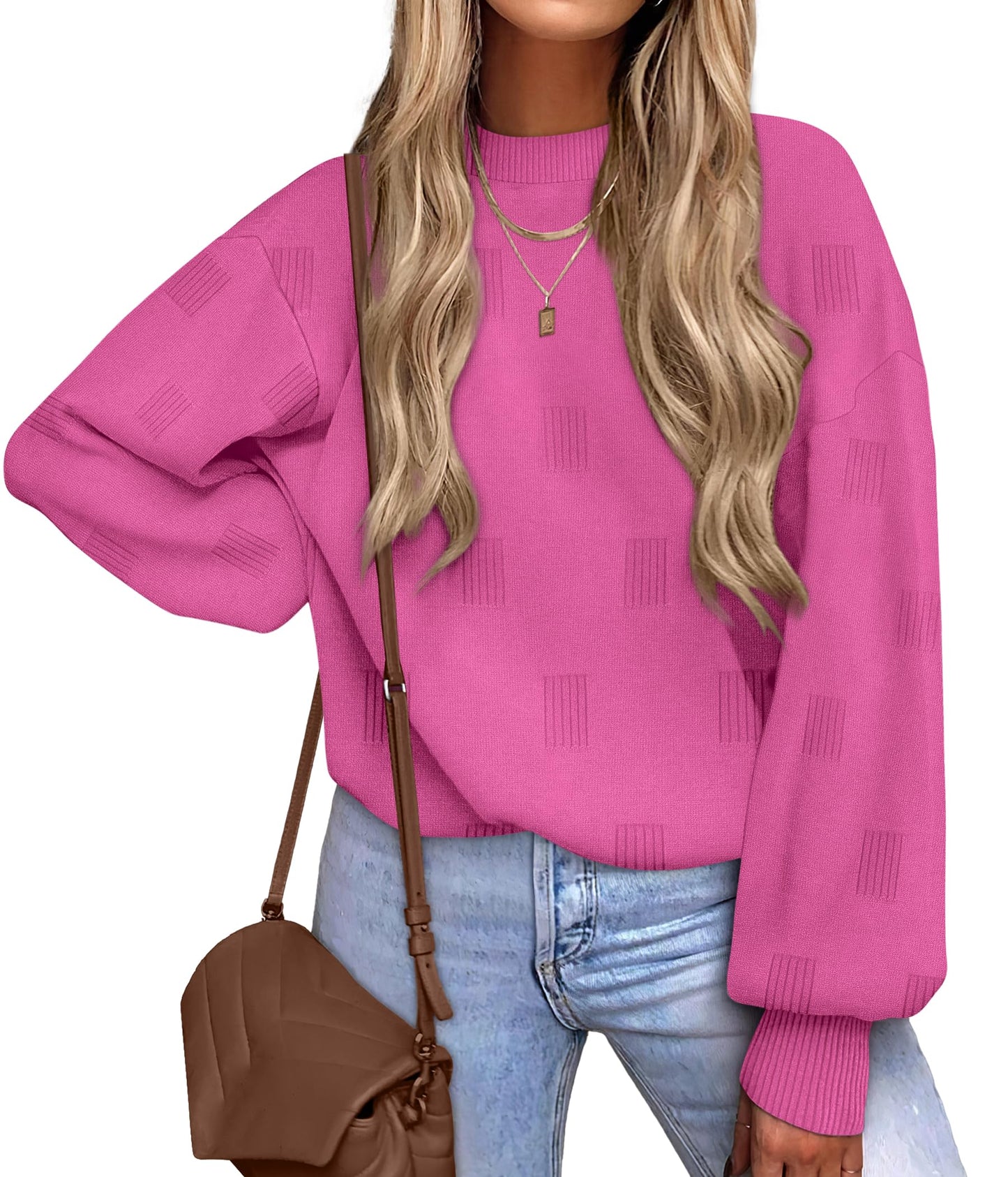 Women's Turtleneck Sweaters - Knit Pullover Long Sleeve Fall Fashion Top Pink