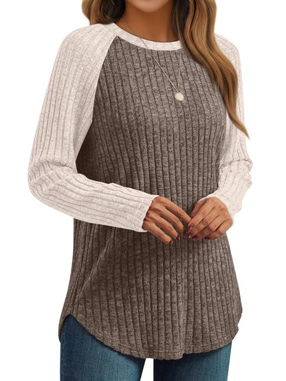 Women's Long Sleeve Tunic Tops - Dressy Casual Color Block Sweaters