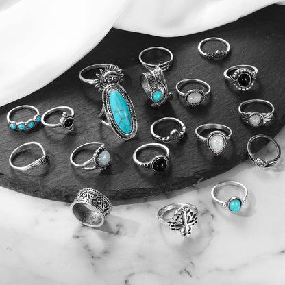 Vintage Silver Knuckle Rings Set 42 Pieces Adjustable Gothic Stackable Rings