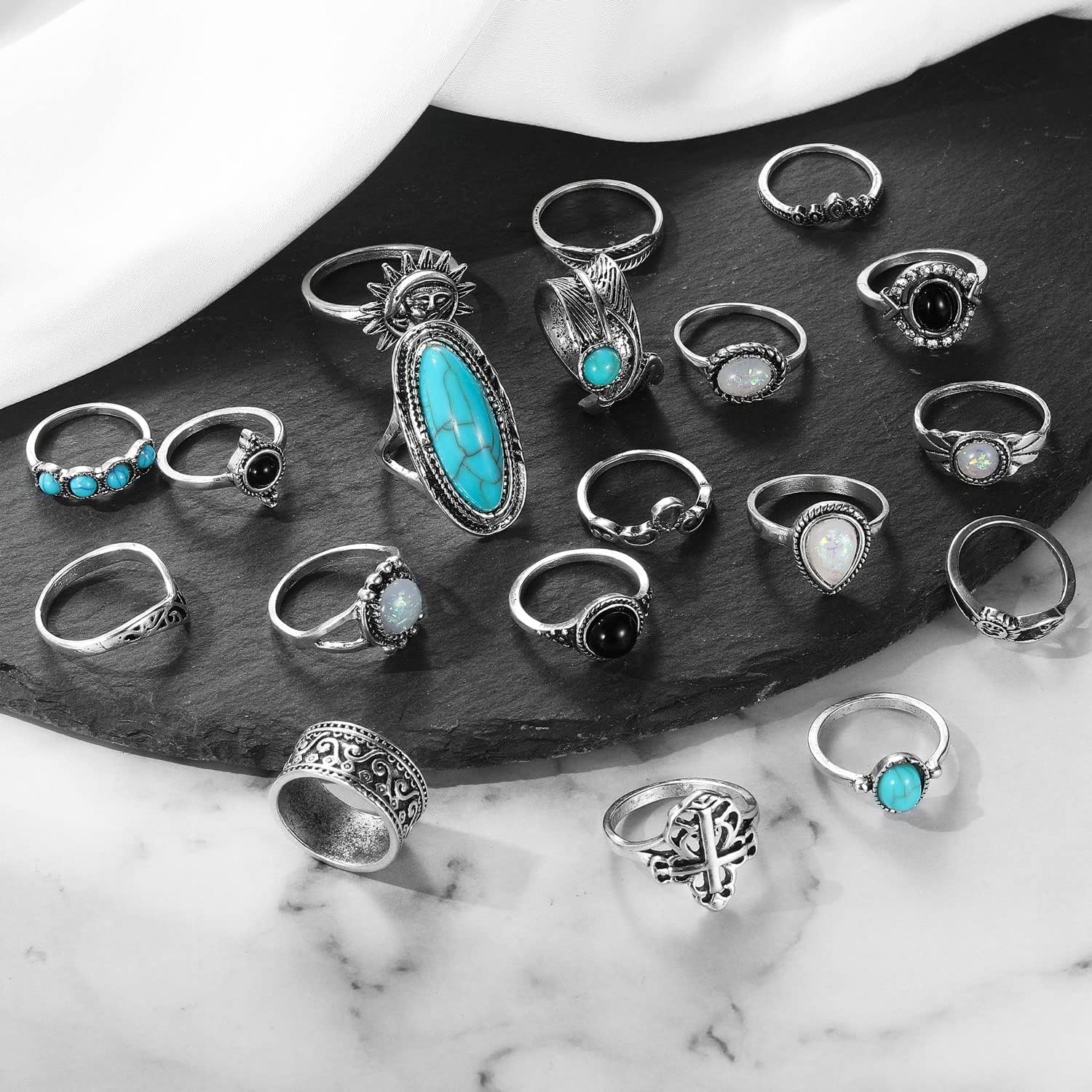 Vintage Silver Knuckle Rings Set 42 Pieces Adjustable Gothic Stackable Rings