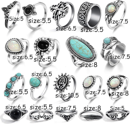 Vintage Silver Knuckle Rings Set 42 Pieces Adjustable Gothic Stackable Rings