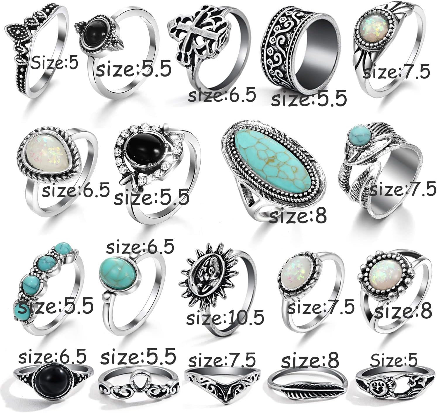 Vintage Silver Knuckle Rings Set 42 Pieces Adjustable Gothic Stackable Rings