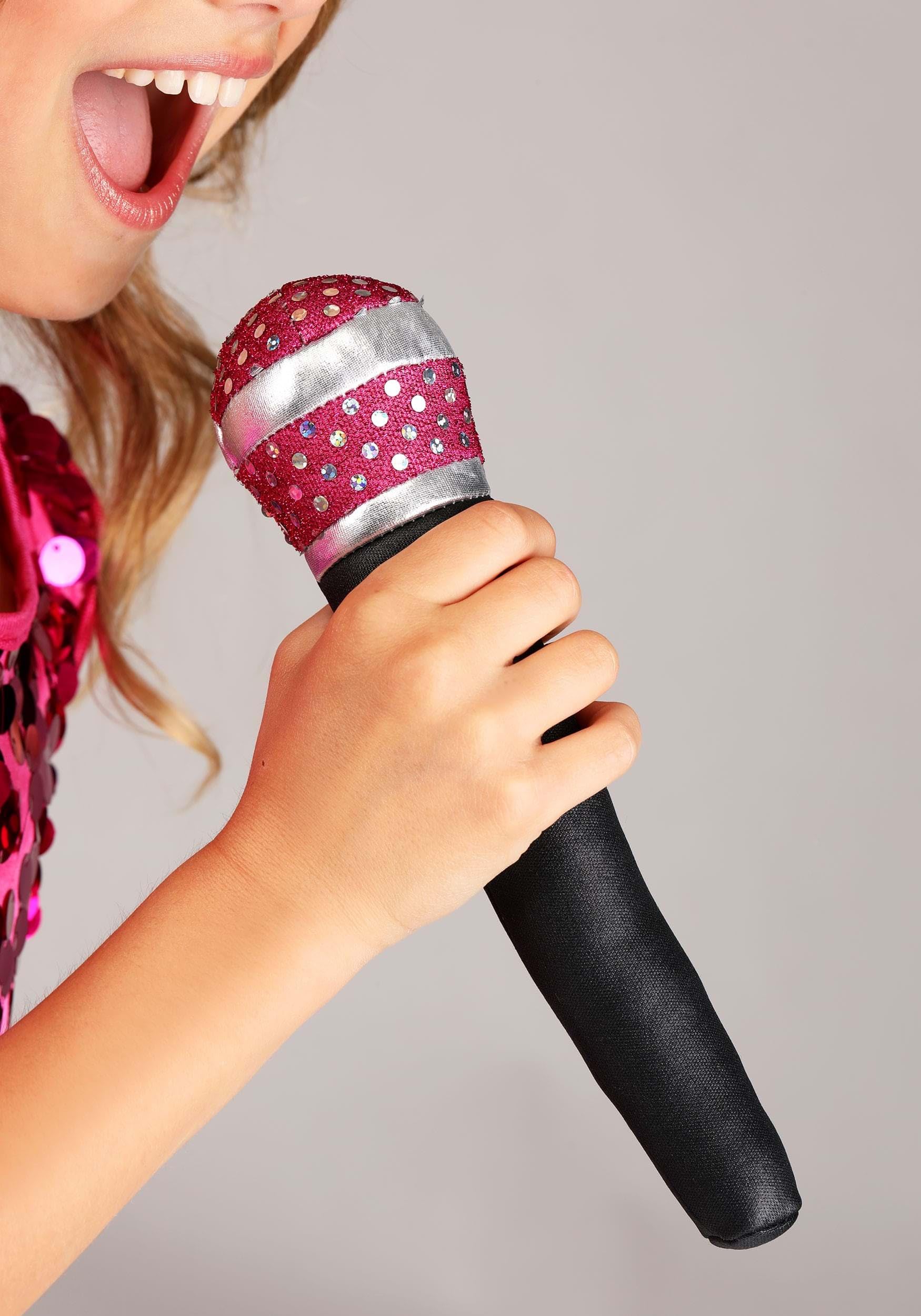 Girls Pop Singer Costume - Pink Sequin Dress with Sparkle Microphone