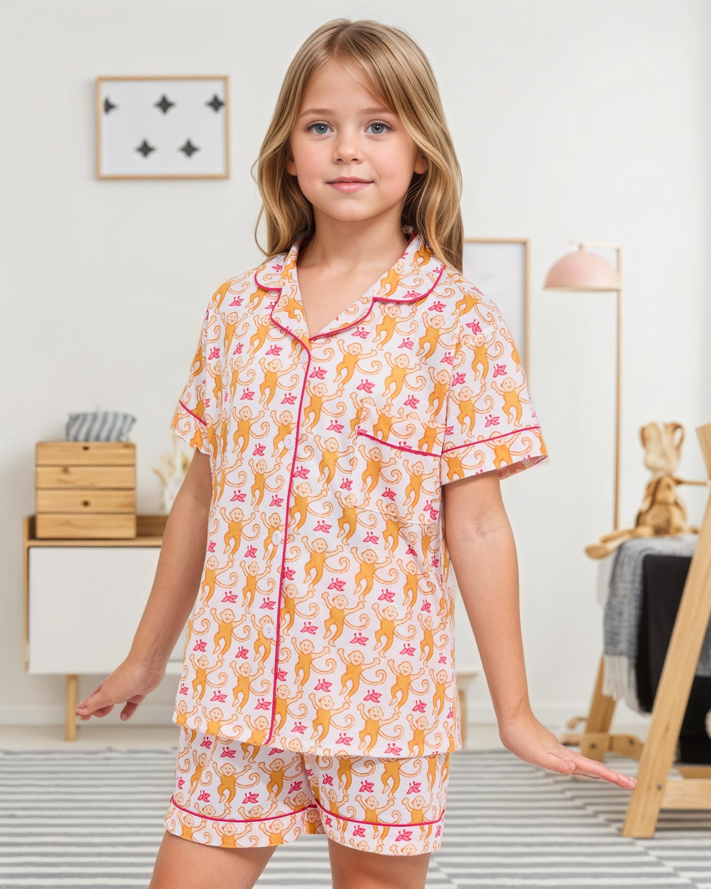 Roller Rabbit Pajamas Kids - Girls Summer 2 Piece Set - Button Down Top and Shorts