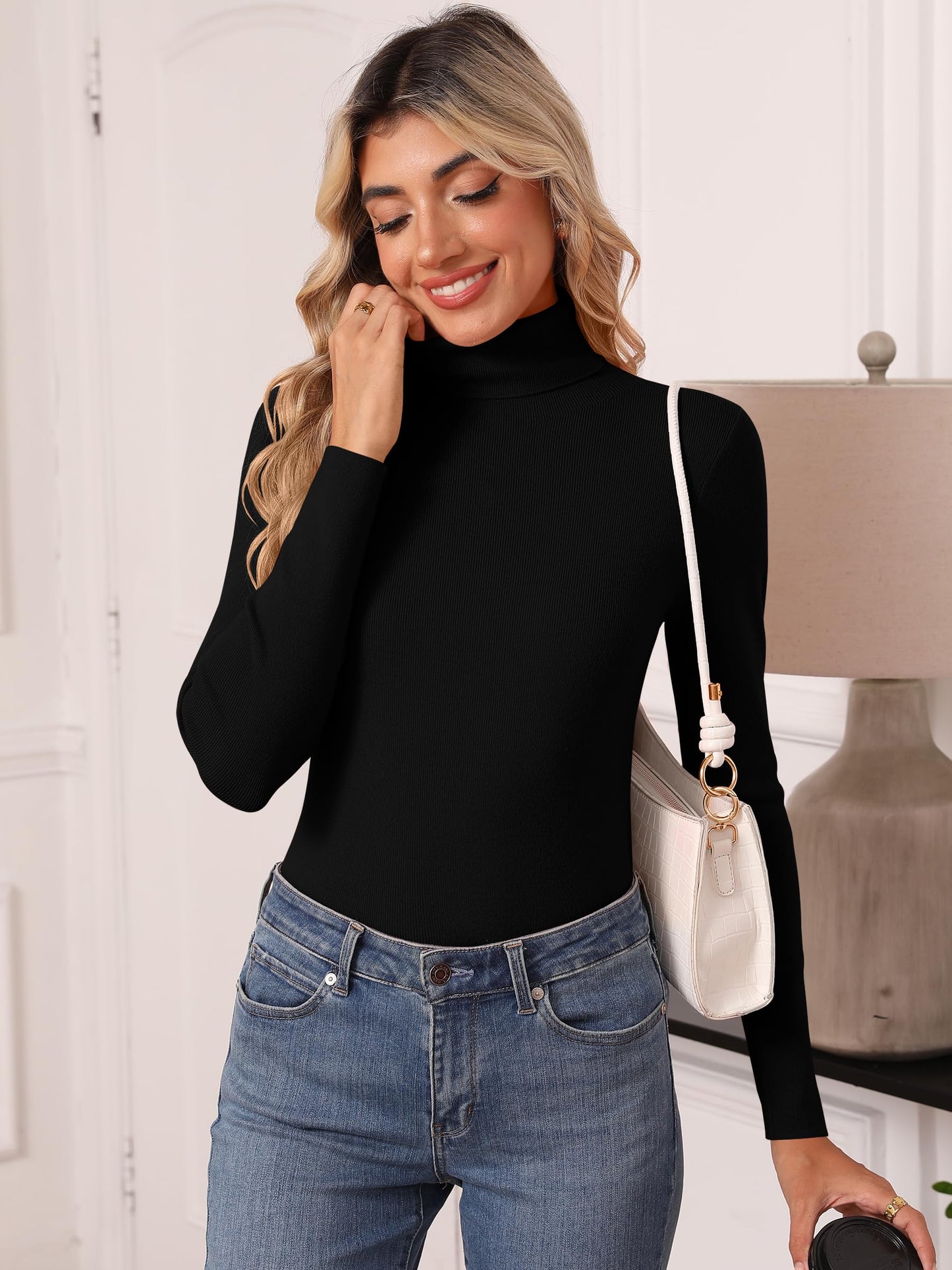 Women's Turtleneck Long Sleeve Shirt - Thermal Underwear Top for Fall Winter