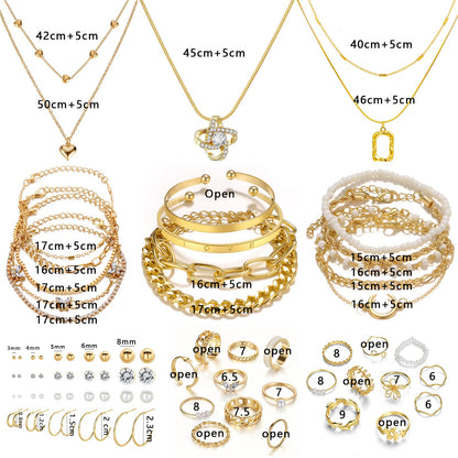Women's Accessories - 36-Piece Gold Plated Jewelry Set Necklaces Bracelets Earrings Rings Gift