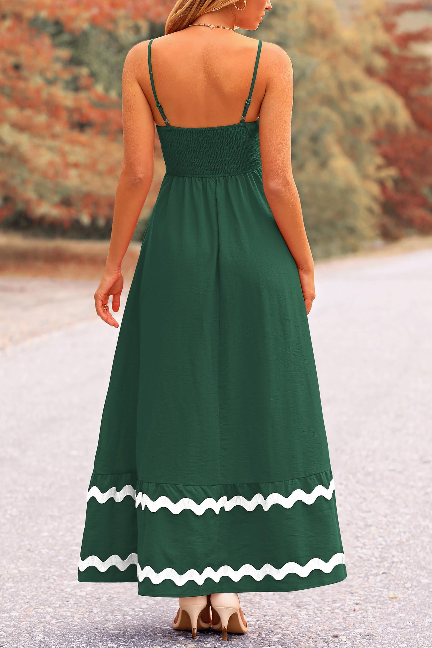 Blue Casual Dresses - Women's Sleeveless Spaghetti Strap Maxi Dress - Flowy Beach Ruffle