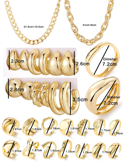Women's Accessories - 36-Piece Gold Plated Jewelry Set Necklaces Bracelets Earrings Rings Gift