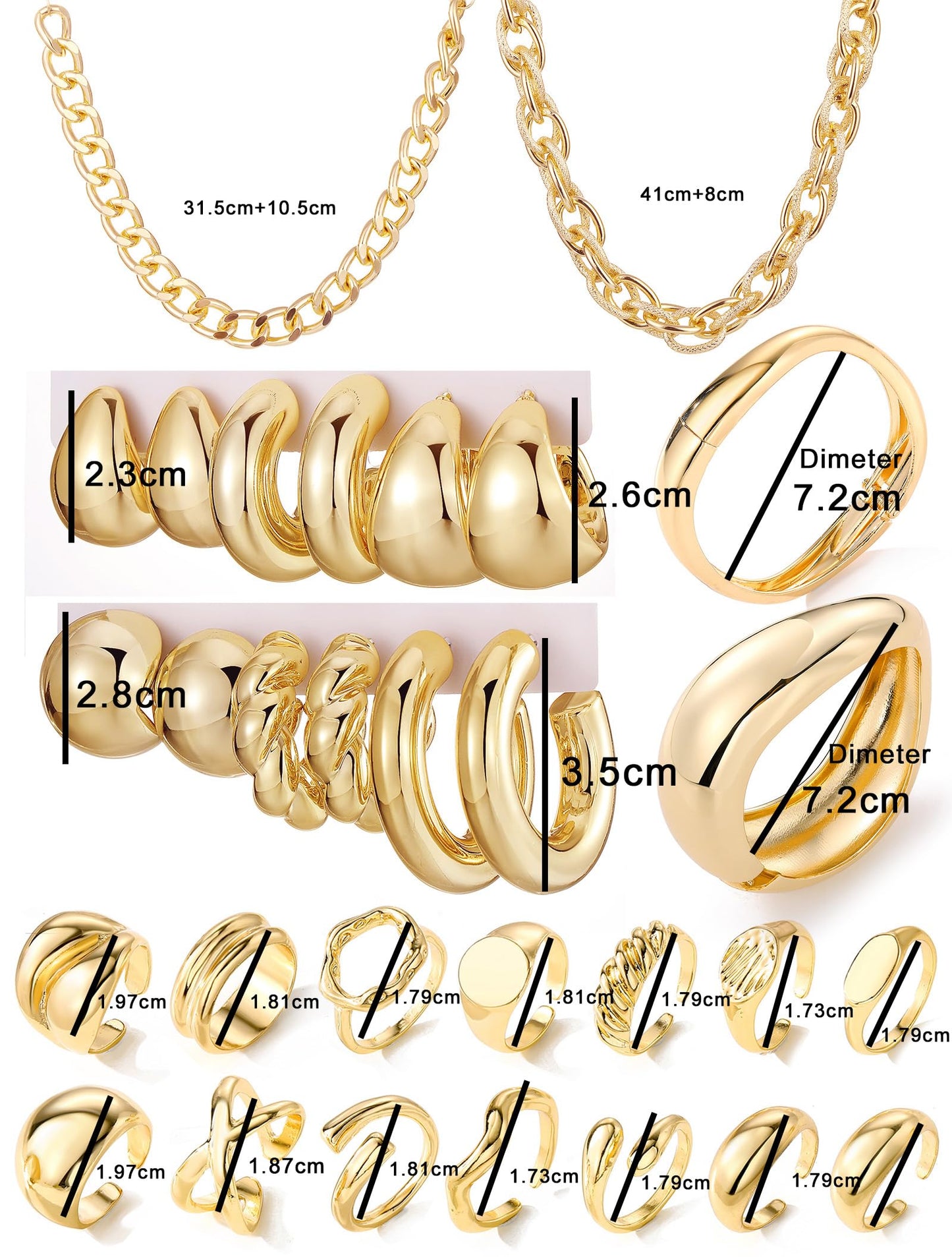 Women's Accessories - 36-Piece Gold Plated Jewelry Set Necklaces Bracelets Earrings Rings Gift