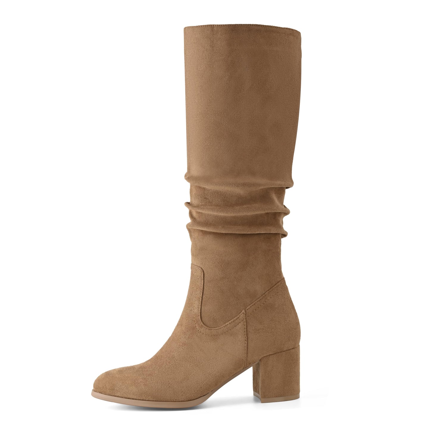 Shoe'N Tale Women's Knee High Boots Chunky Heel Pointed Toe Suede Slouch Winter Shoes with Side Zipper