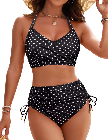 Women's High Waisted Bikini Set - Tummy Control Swimsuit with Crisscross Back
