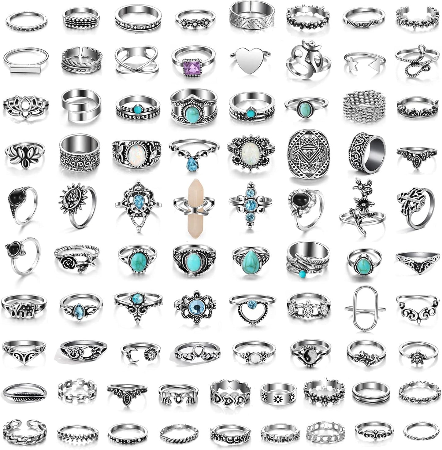 Vintage Silver Knuckle Rings Set 42 Pieces Adjustable Gothic Stackable Rings 85