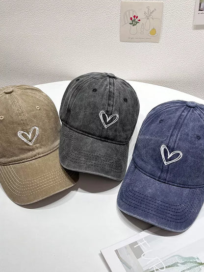 Washed Heart Embroidered Baseball Cap