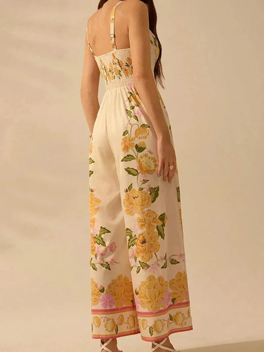 Floral Print Wide-Leg V-Neck Cami Jumpsuit