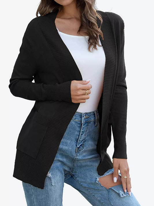 Open Front Knit Cardigan Black