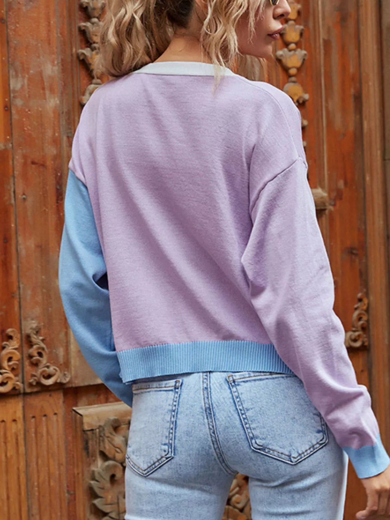 Color Block Button Up Cardigan