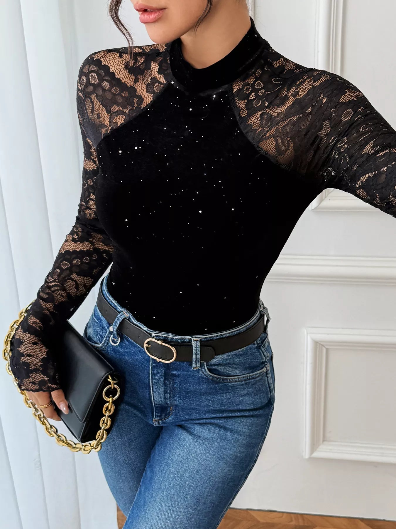 Lace Mock Neck Bodysuit