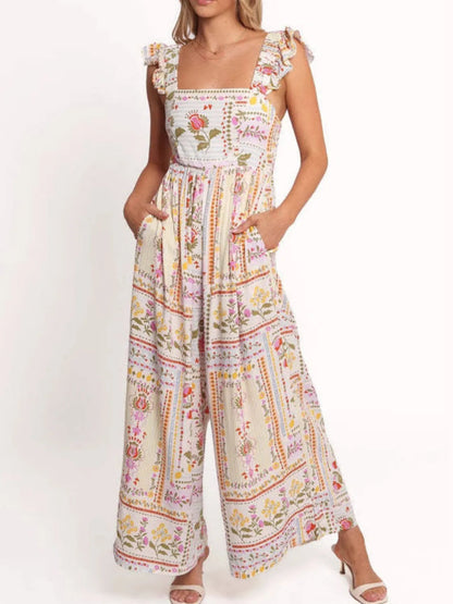 Floral Print Ruffle Strap Jumpsuit