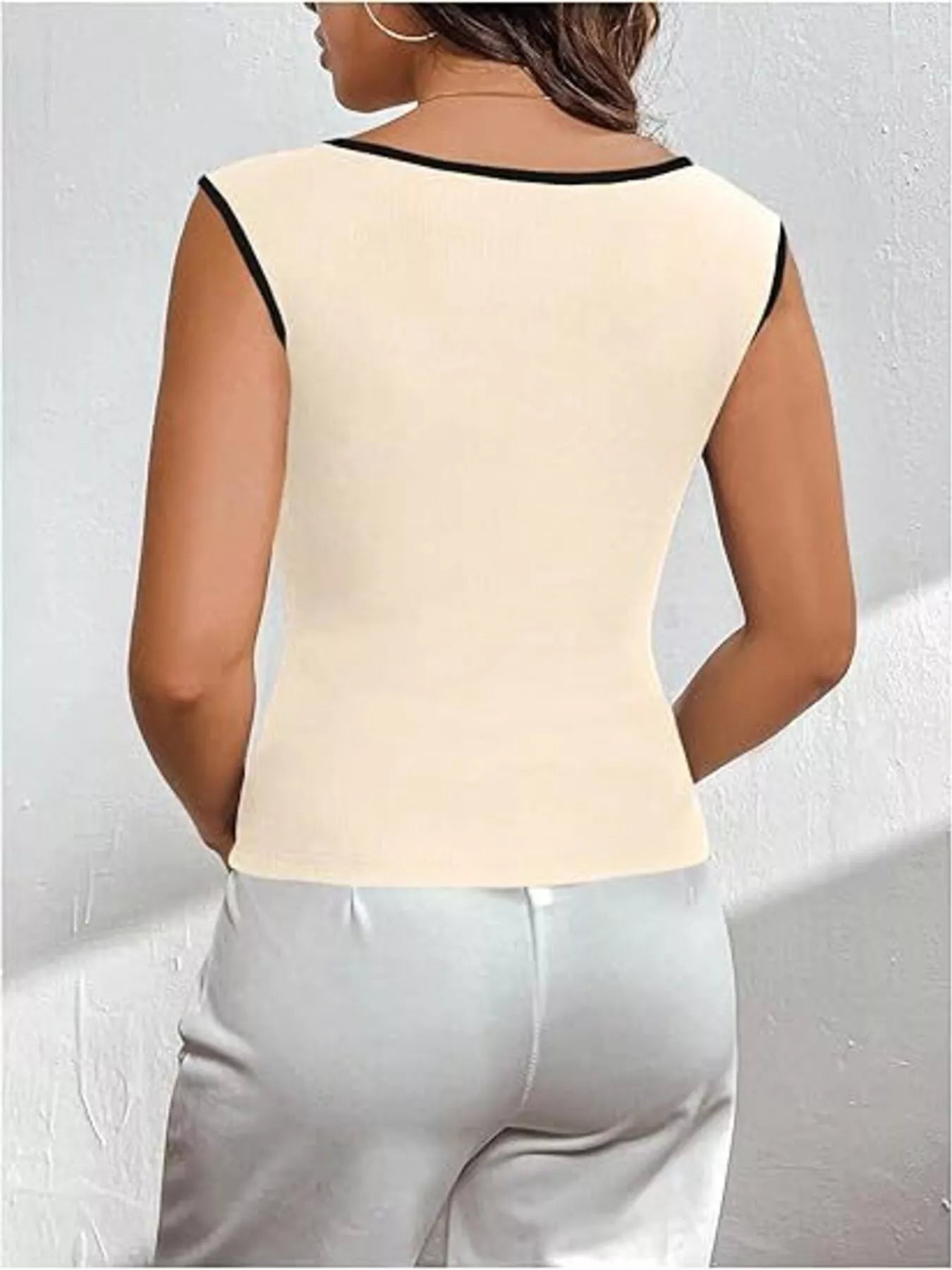 Contrast Trim Sweetheart Neck Knit Tank