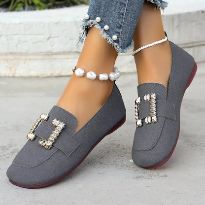 Decor Buckle Round Toe Slip-On Dark Gray