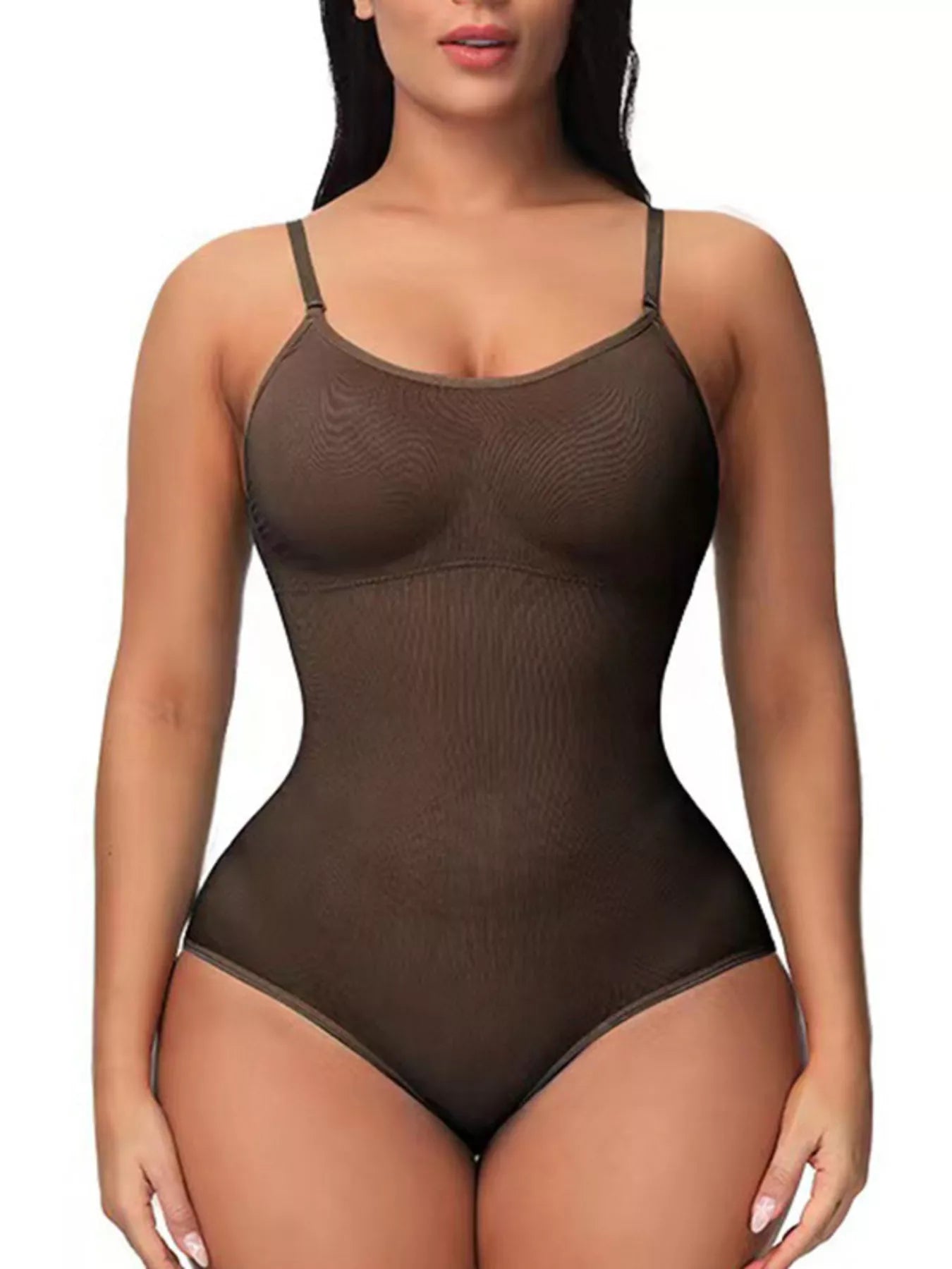 Full Size Seamless Scoop Neck Shaping Bodysuit Plus Size Coffee
