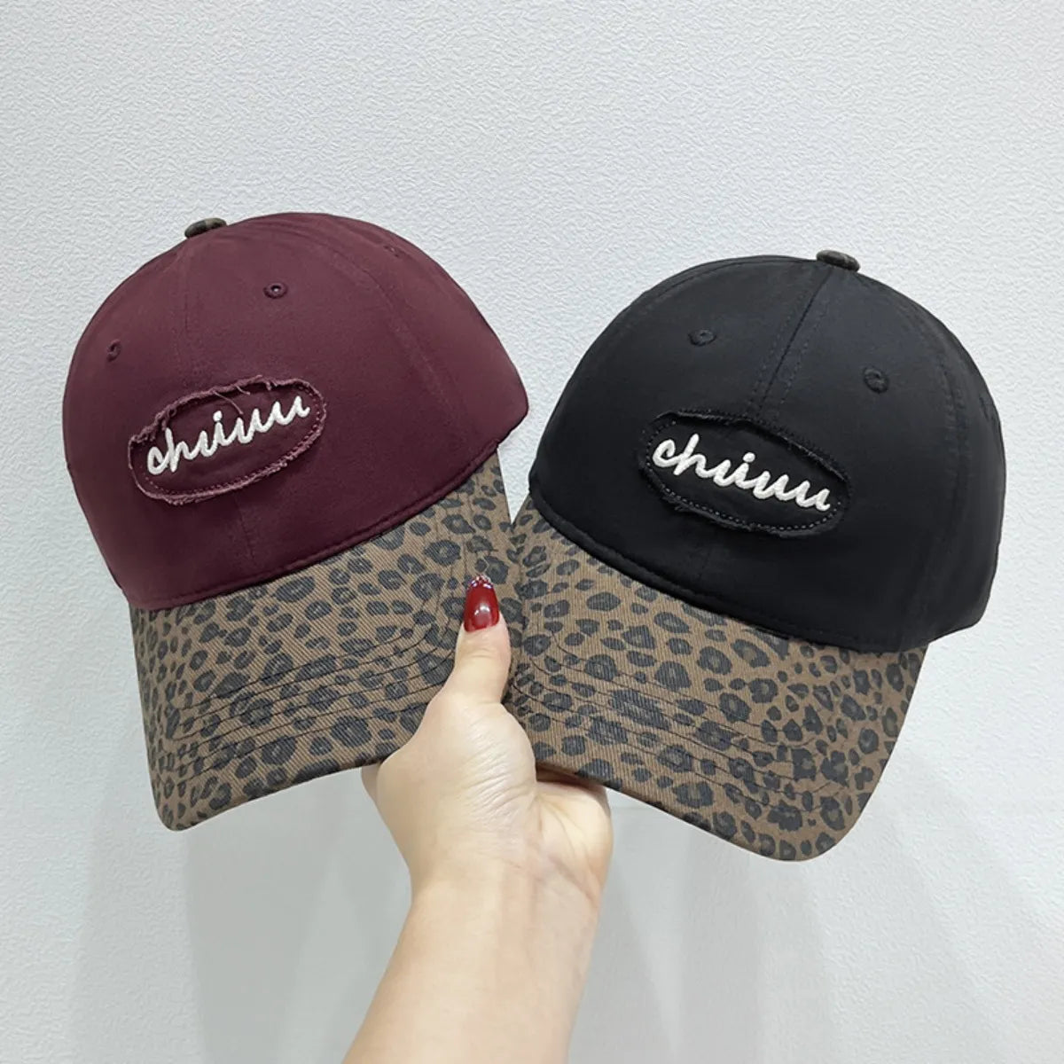 Leopard Print Baseball Cap with Embroidered Letter