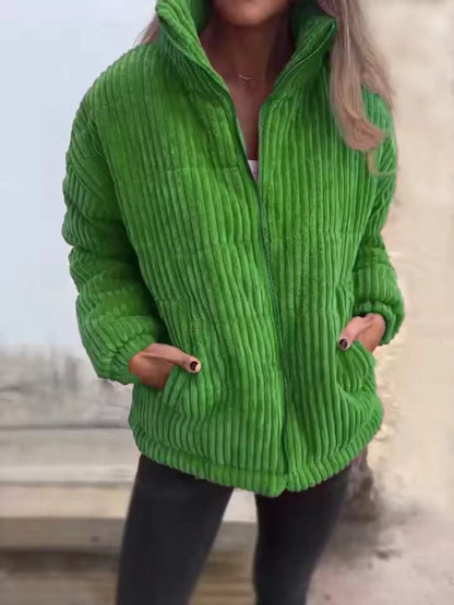 Full Size Zip Up Turtleneck Long Sleeve Winter Coat Plus Size Green