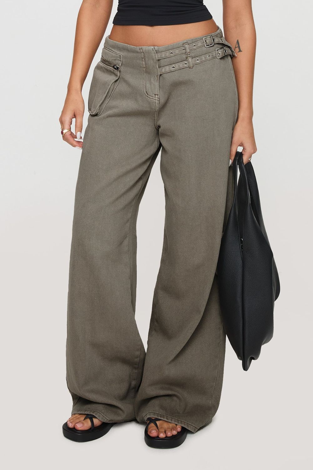 Wide Leg Jeans with Pockets Dark Gray