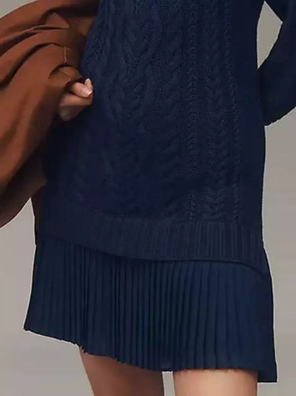 Full Size Cable Knit Pleated Hem Sweater Dress Plus Size