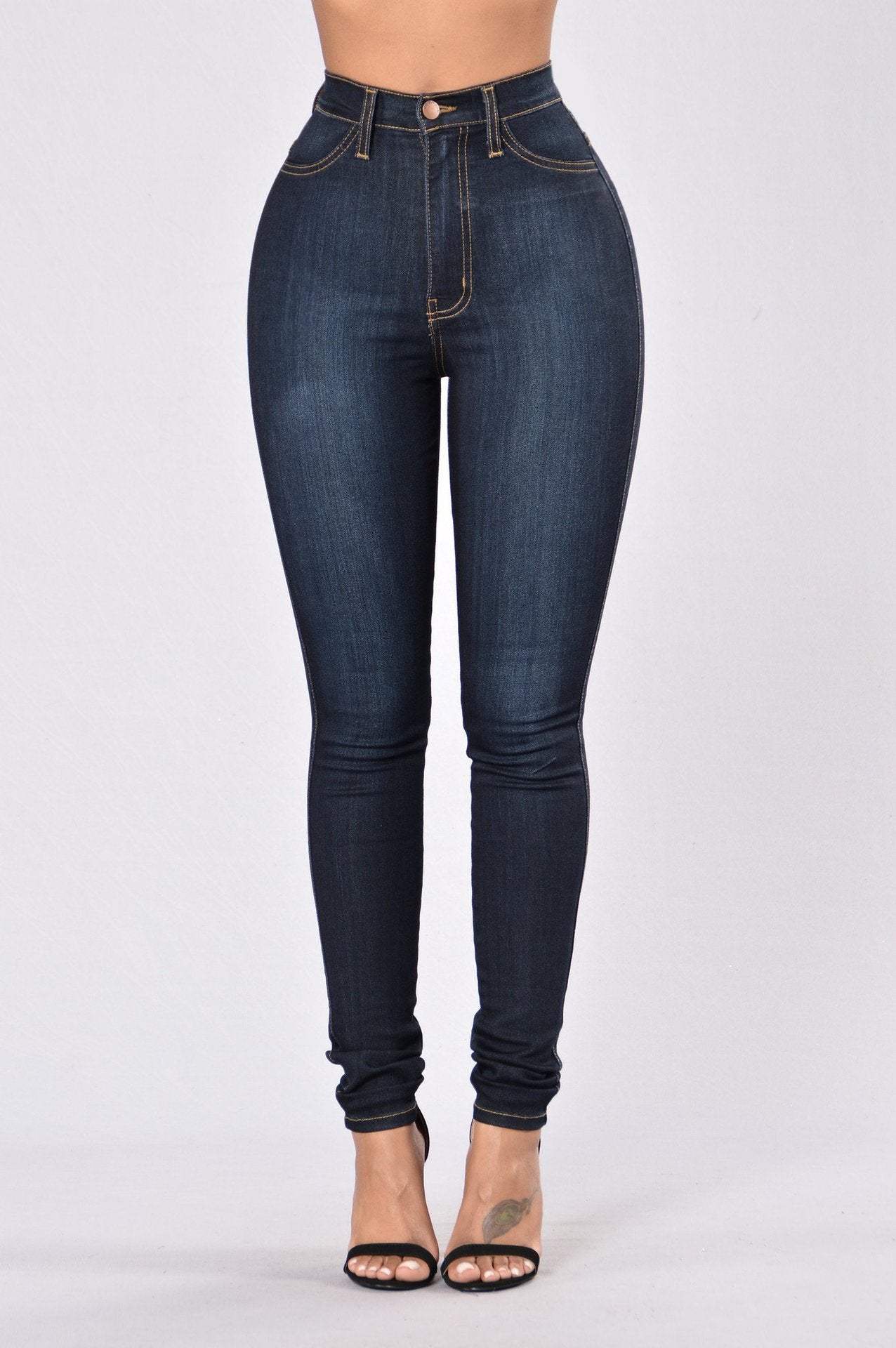 Autumn Winter Denim Supply High Waist Stretch Slim Fit Skinny Pants Dark Blue