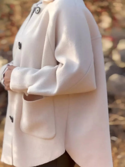 Full Size Button-Front Raglan Sleeve Coat Plus Size