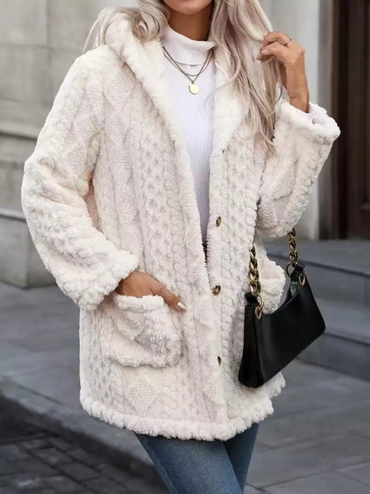 Cozy Button Up Hooded Fleece Outerwear