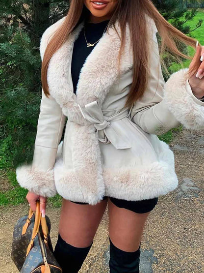 Faux Fur Trimmed Belted Outerwear