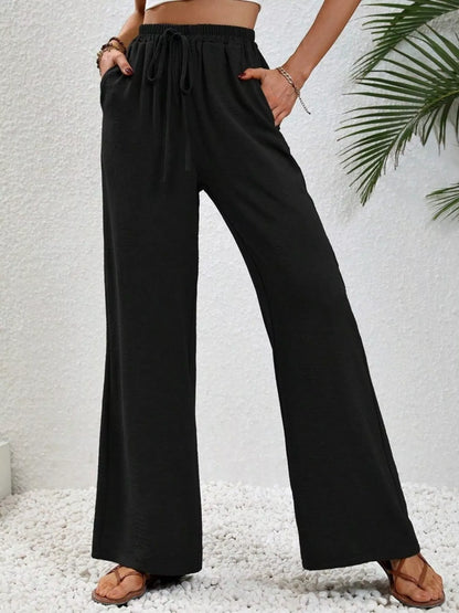 Casual Drawstring Wide Leg Pants