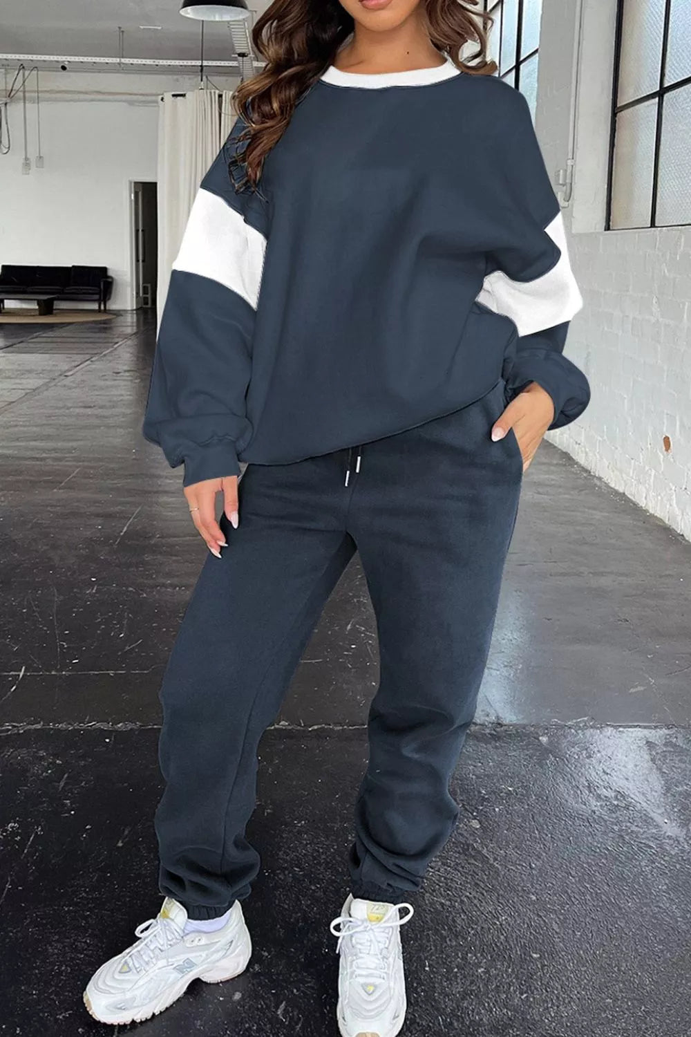 Drop Shoulder Loose Sweatshirt and Joggers Active Set