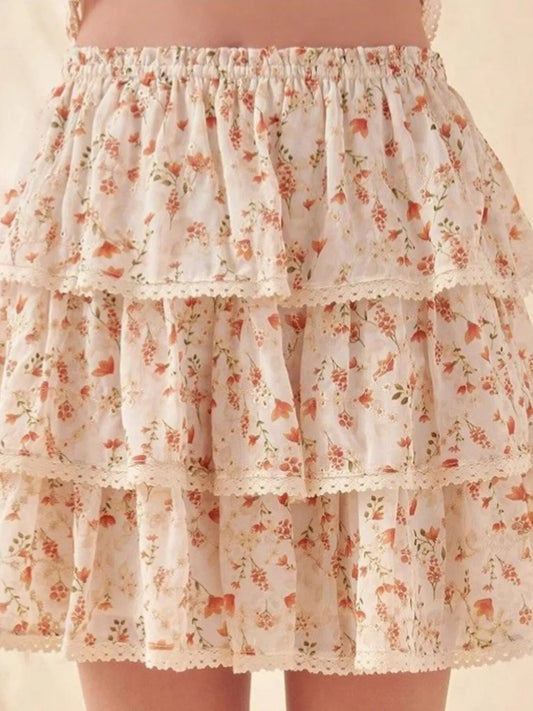 Floral Layered Ruffle Mini Skirt