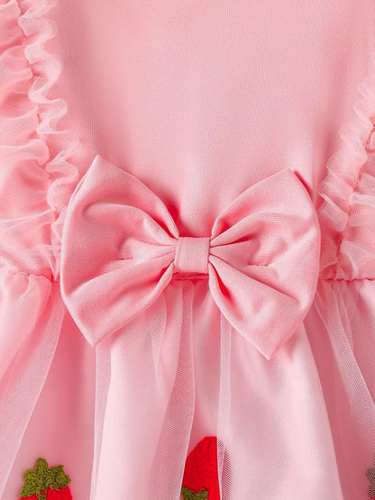 Children's Bow Decor Ruffle Trim Dress